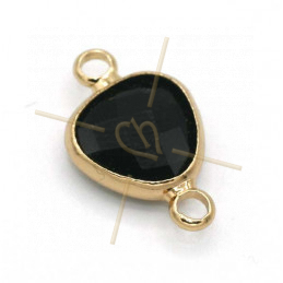 Connecteur Goutte glass black + métal 9mm with 2 rings gold plated