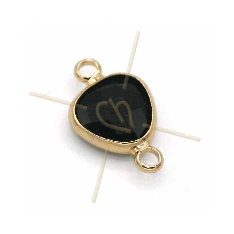 Connecteur Goutte glass black + métal 9mm with 2 rings gold plated