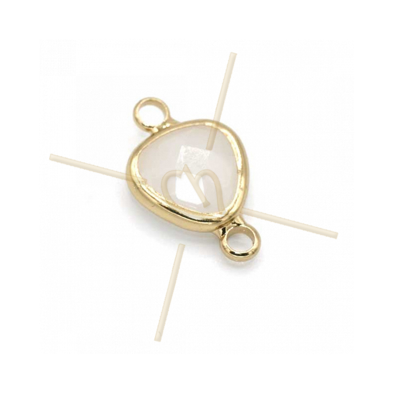 Connecteur Goutte glass cream + métal 9mm with 2 rings gold plated