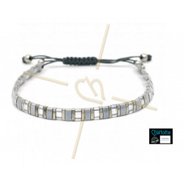 Kit bracelet with Miyuki Quarter + Half + Tila with macramé clasp silver mix