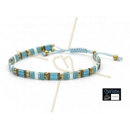 Kit bracelet avec Miyuki Quart + Demi + Tila en macramé fermoir Canard Beige