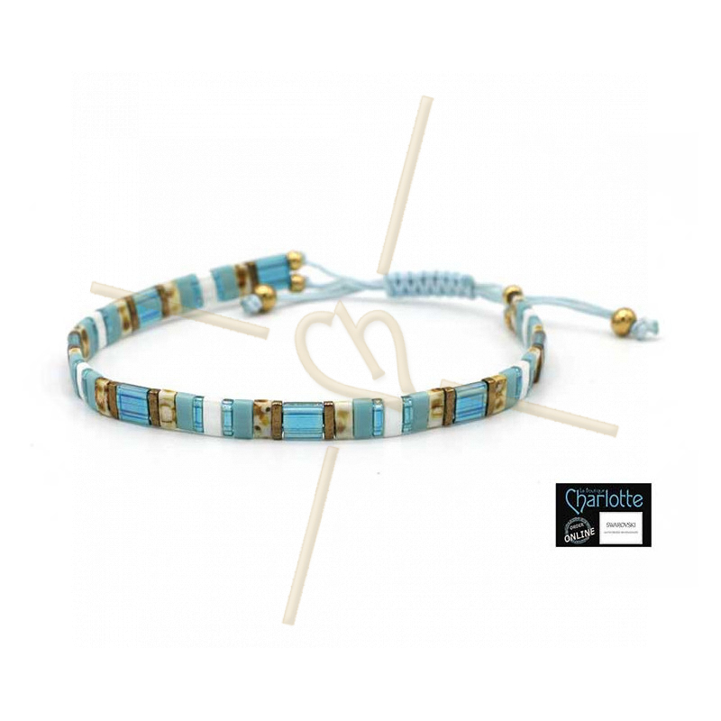 Kit bracelet with Miyuki Quarter + Half + Tila with macramé clasp Canard Cream