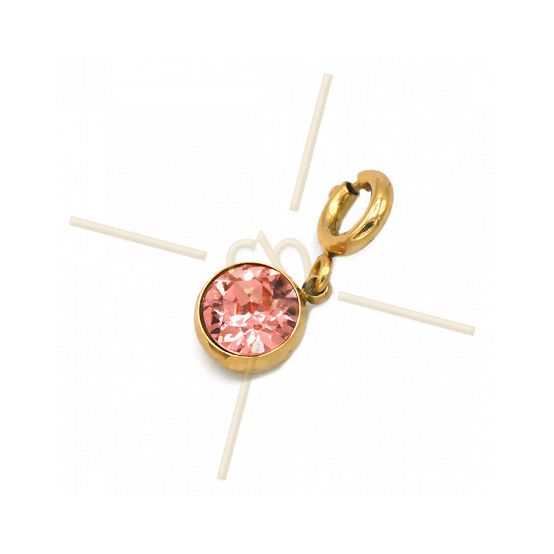 Charms edelstaal met slotje en Swarovski strass Rose