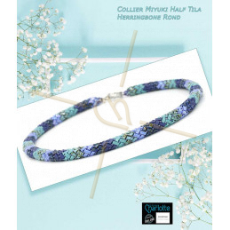 Necklace Miyuki Half Tila technique Herringbone round - Turquoise blue