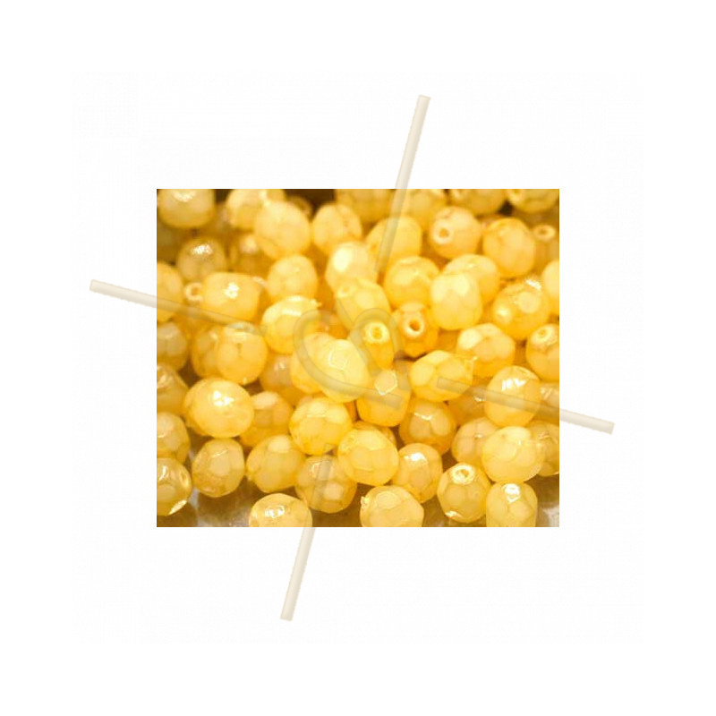 Firepolished Facet kraal 4mm Jaune Crème Opaque