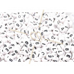 Perles Chiffre Rond Blanc / Noir 6mm