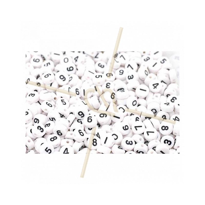 Perles Chiffre Rond Blanc / Noir 6mm