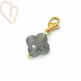 Charms clover4 GRIJS met edelstaal slotje goldplated