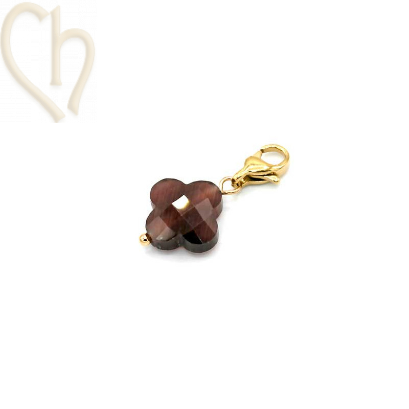 Charms clover4 BROWN met edelstaal slotje goldplated