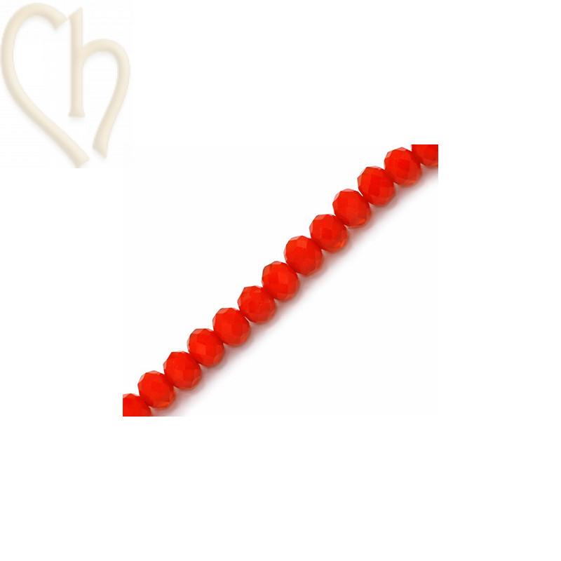 Round flattened facetted glasbead 6*4mm color Oranje Glow