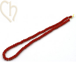 Ronde platte gefacetteerde glaskraal 6*4mm kleur Rood