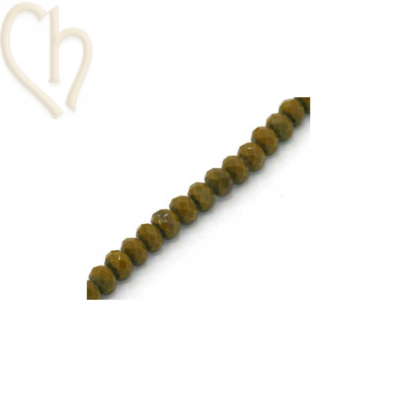 Round flattened facetted glasbead 6*4mm color Khaki