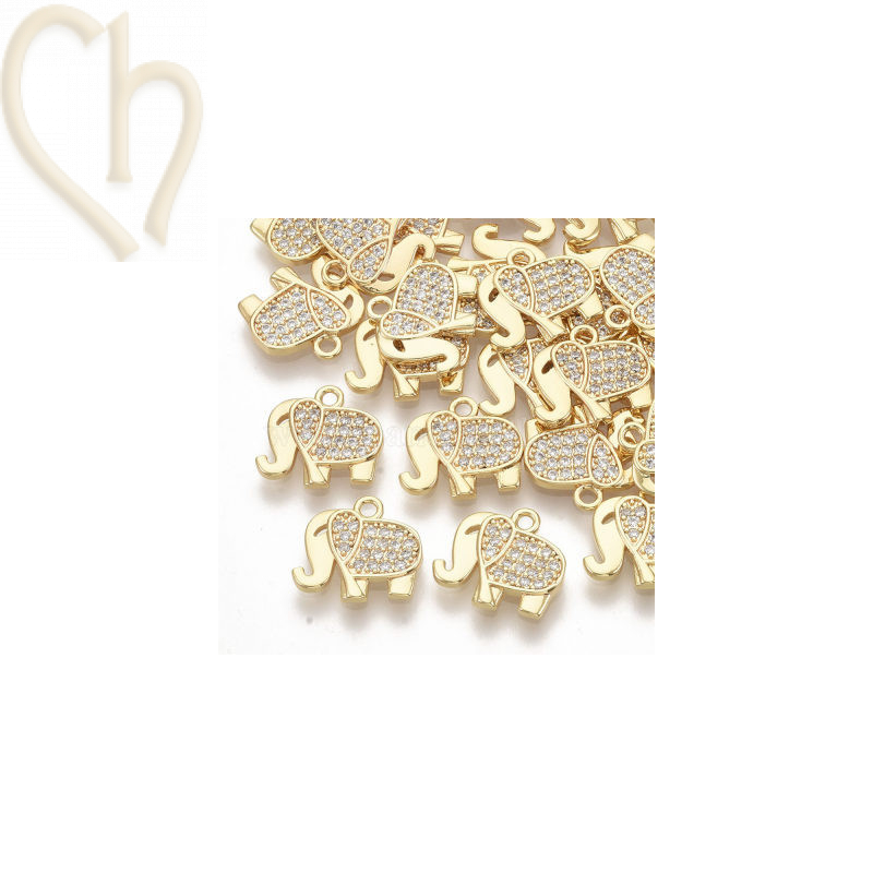 Hangertje staal olifant gold plated met strass