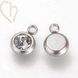 Hangertje rond Rhodium 8mm met strass