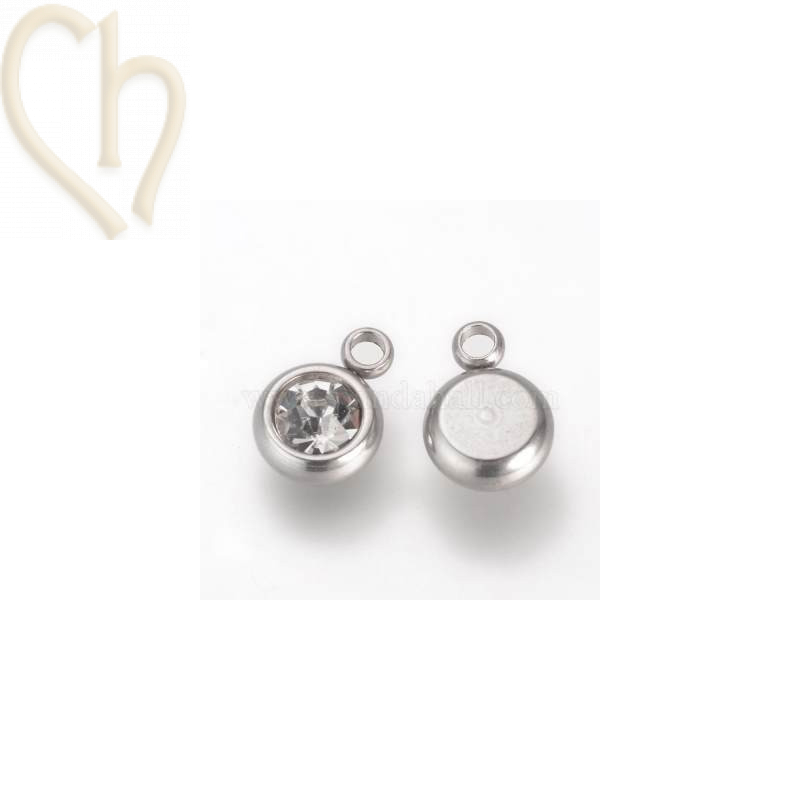 Pendant rond 8mm Rhodium with strass