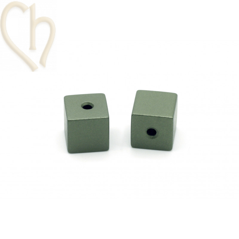 Aluminium anodized cube bead 8mm Khaki