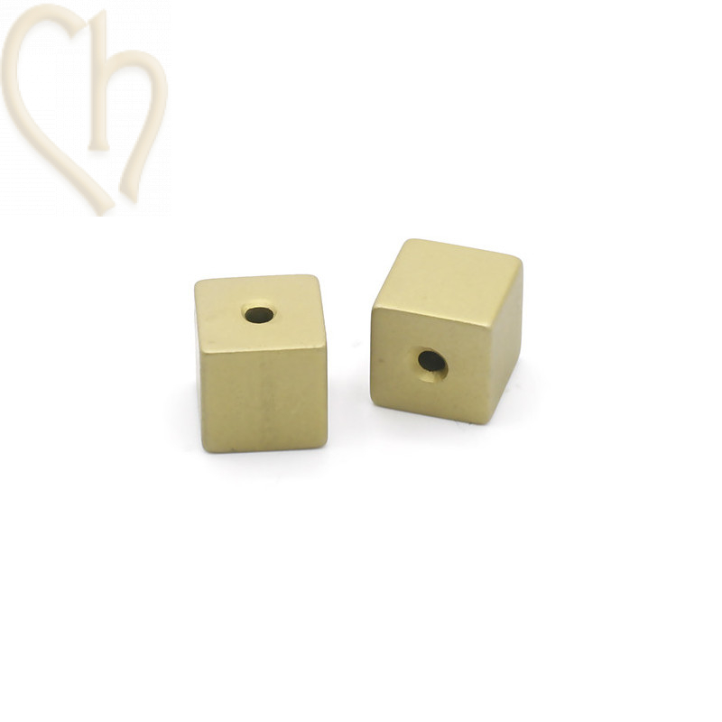 Perle cube aluminium anodisé 8mm Jaune moutarde
