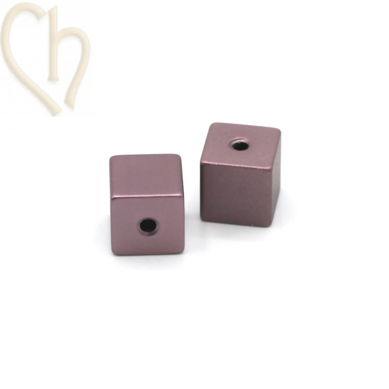 Perle cube aluminium anodisé 8mm Rose foncé
