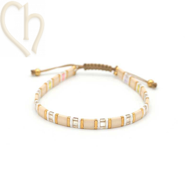 Kit bracelet with Miyuki Quarter + Half + Tila with macramé clasp Nude