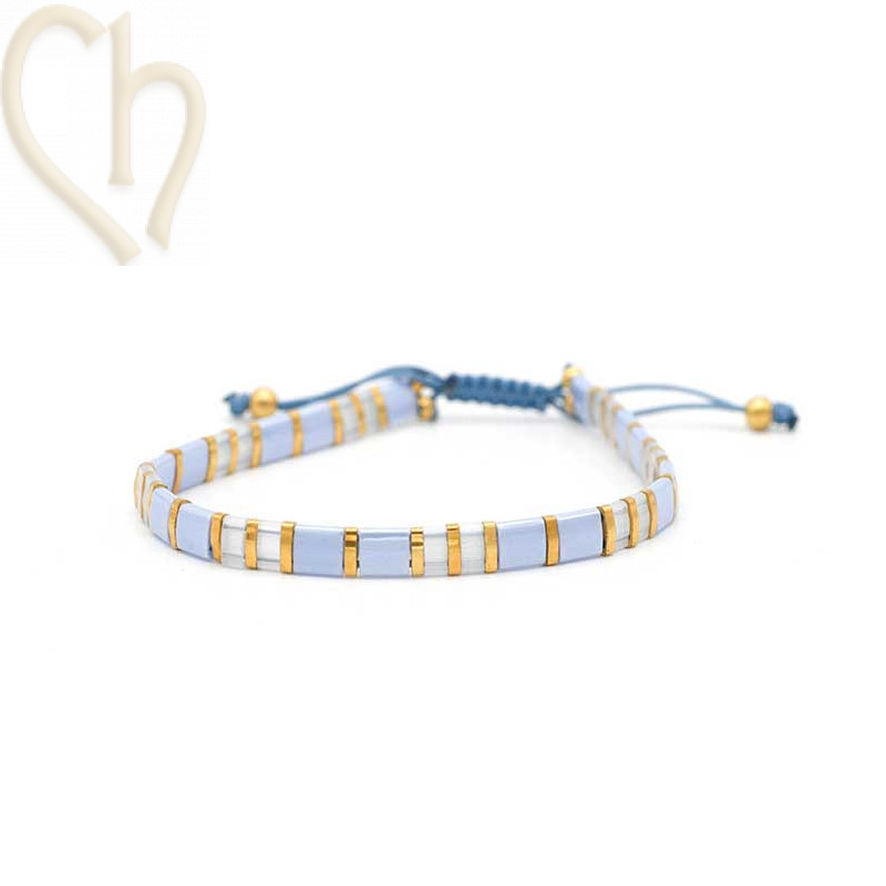 Kit armbandje met Miyuki quart + half + Tila met macramé sluiting bleu clair
