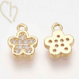 Charms bloem 10mm met cz zirconia gold plated