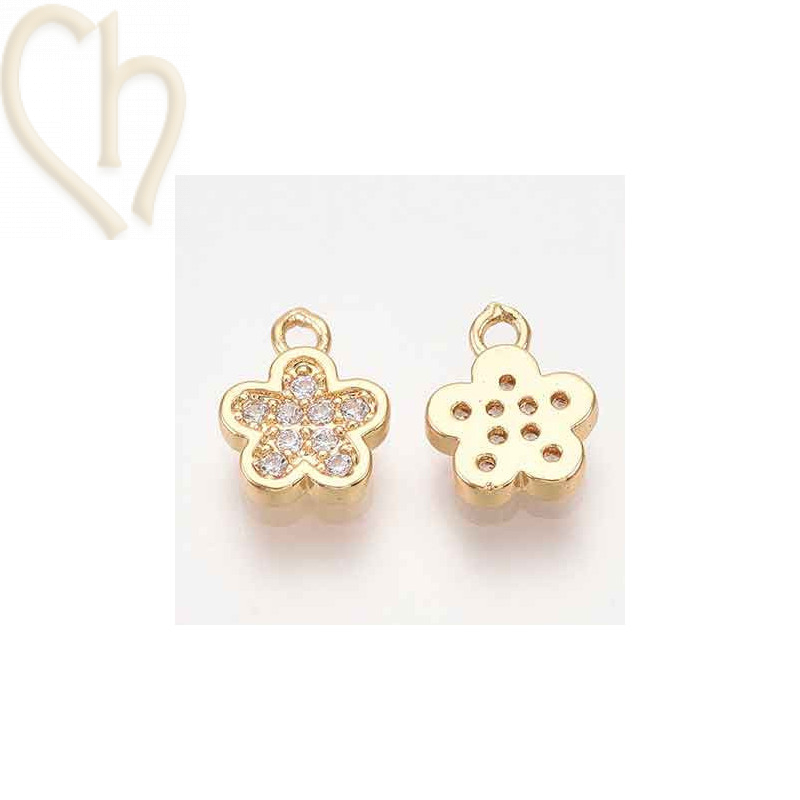 Charms bloem 10mm met cz zirconia gold plated