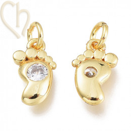 Charms babyvoetjes 10mm met strass gold plated
