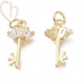 Charms sleutel 18mm met strass Gold Plated