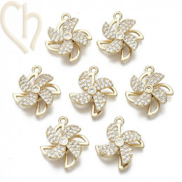 Charms turning flower 20mm with strass Gold Plated