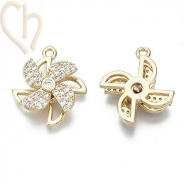 Charms bloem draaiend 20mm met strass Gold Plated