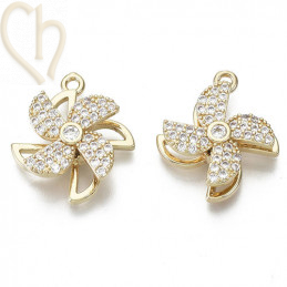 Charms turning flower 20mm with strass Gold Plated