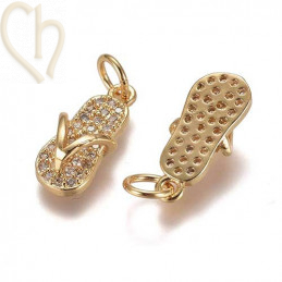 Charms flipflop 15mm with strass Gold Plated