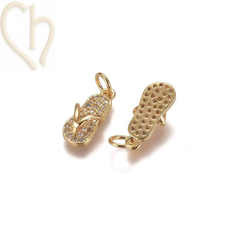 Charms flipflop 15mm met strass Gold Plated