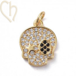 Charms skull 15mm met strass Gold Plated