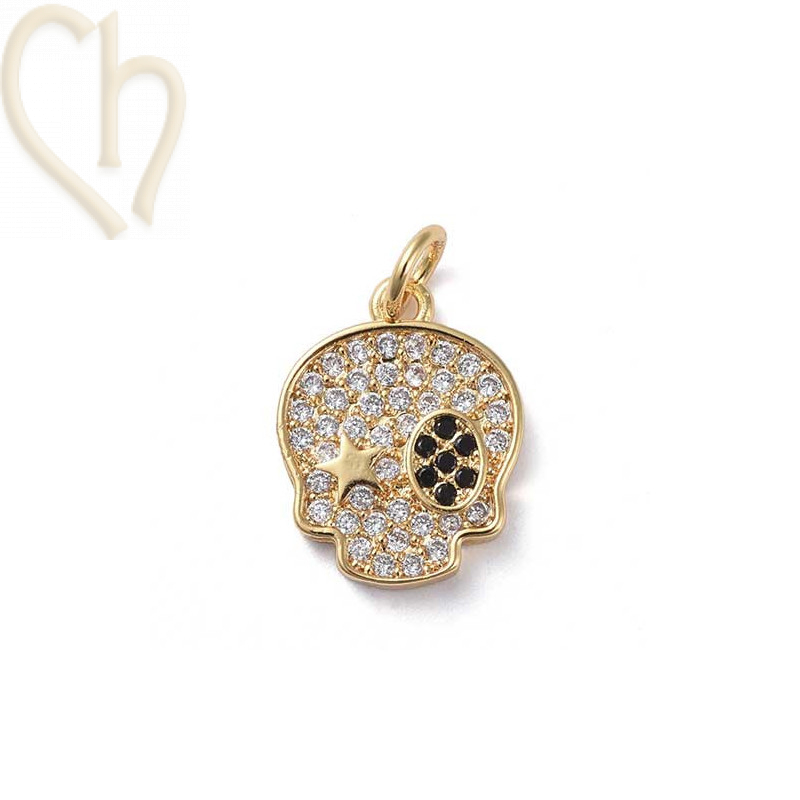 Charms skull 15mm with strass Gold Plated