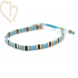 Kit armbandje met Miyuki quart + half + Tila met macramé sluiting Cyan Gold Blue