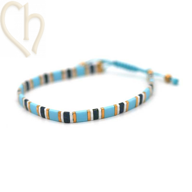 Kit bracelet avec Miyuki Quart + Demi + Tila en macramé fermoir Cyan Gold Blue