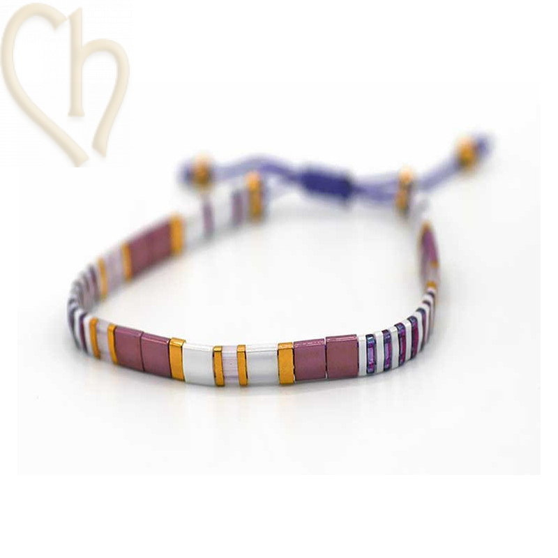 Kit armbandje met Miyuki quart + half + Tila met macramé sluiting Orchid Purple