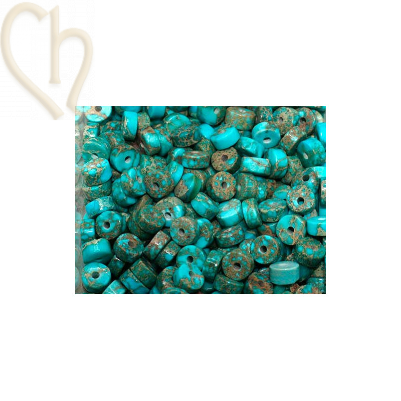 Rondel natuursteen 2*4mm Jaspe Imperial Turquoise