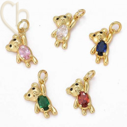 Charms Gold Plated nounours 15mm avec pierre émeraude