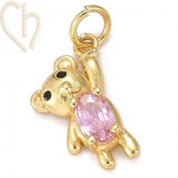 Charms Gold Plated nounours 15mm avec pierre rose
