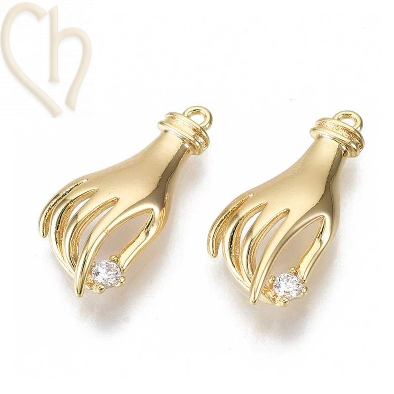 Charms Gold Plated hand 20mm met strass