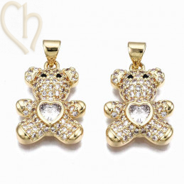 Charms Gold Plated teddybear 20mm with strass
