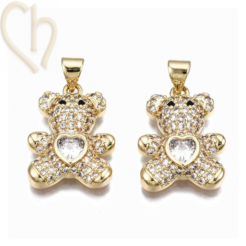 Charms Gold Plated teddybeer 20mm met strass