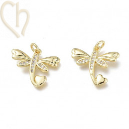 Charms Gold Plated "libelle" 15mm met strass