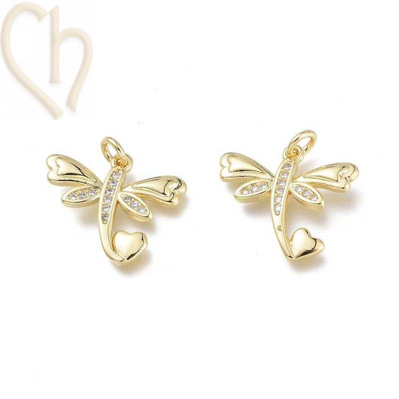 Charms Gold Plated "libelle" 15mm met strass