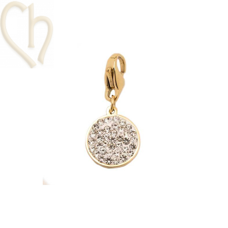 Pendentif Acier rond 10mm avec strass Gold Plated