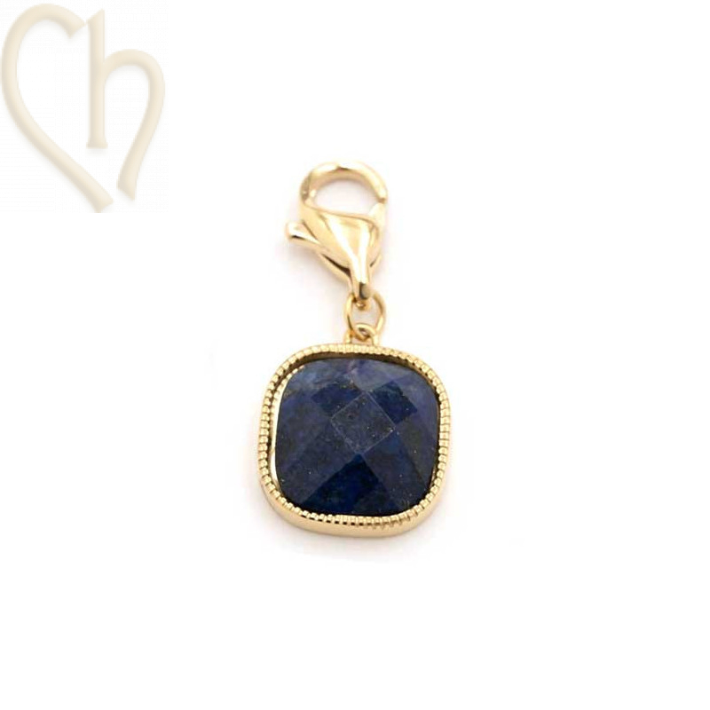 Pendant Stainless Steel square 10mm Gold Plated with Lapiz Lazuli