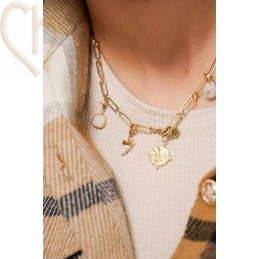 Stainless Steel hangertje square 10mm Gold Plated met Lapiz Lazuli