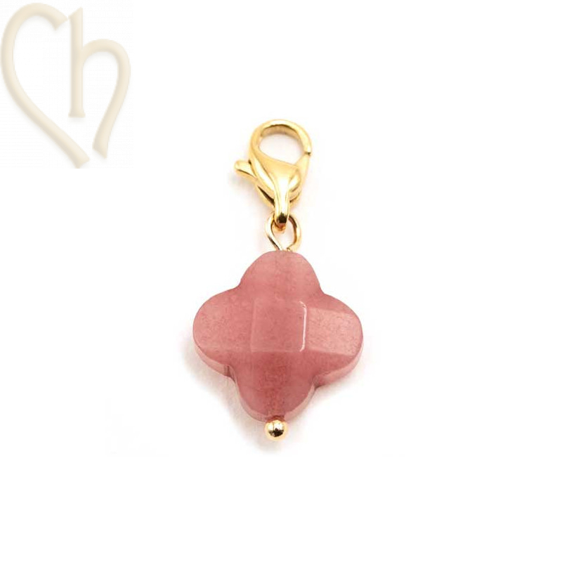Charms clover4 Rode Agathe met edelstaal slotje goldplated